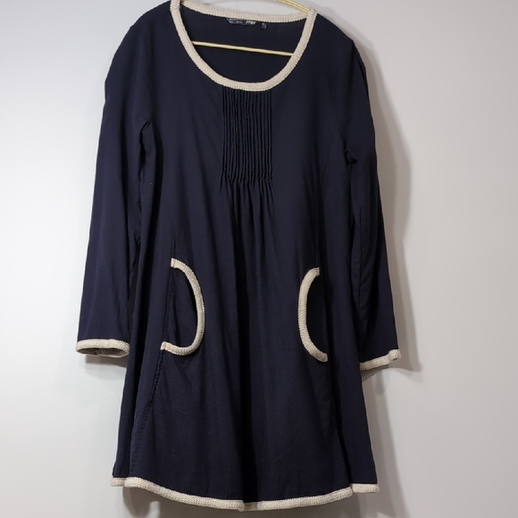 JYBY | 100% Cotton Long Sleeve Navy Blue Mini Dress Crew Neck Size L - Picture 3 of 11